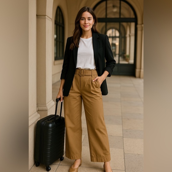 Who What Wear Pants - Who What Wear High Waist Wide Leg Belted Khaki Tan Cotton Pants - Size 2